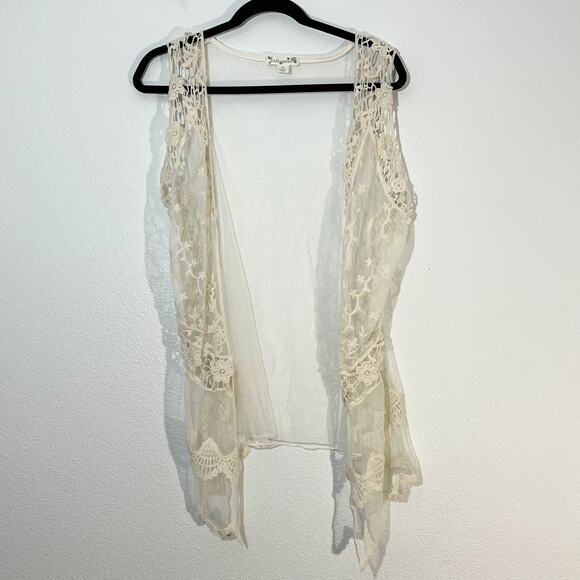 Knitworks Sheer Boho Vest Womens 16 Lace Bohemian Crochet Fairy Ethereal Y2K - Picture 1 of 6